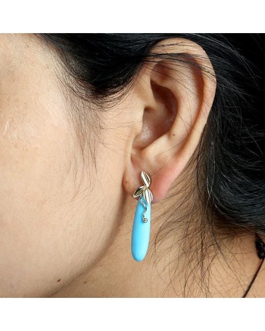 Artisan Blue 14K Sleeping Beauty Drop Leaf Earrings