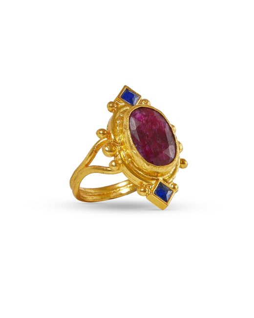 Ottoman Hands Multicolor Raina Ruby And Blue Crystal Ring