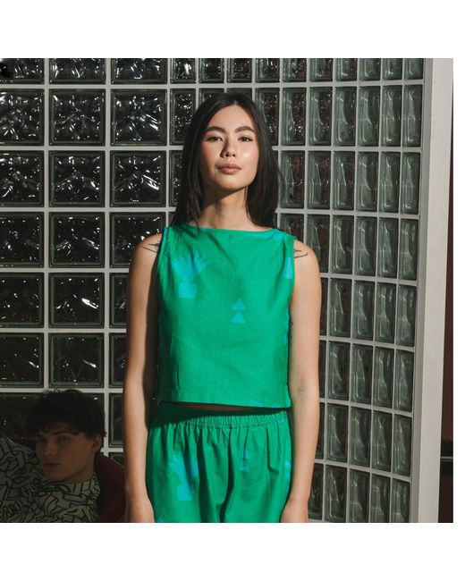 Wild Clouds Green Organic Cotton & Linen Two-Way Tank