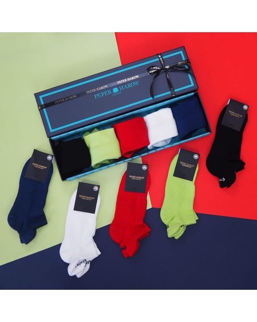 Peper Harow - Made in England Blue Organic Sport Trainer Socks Gift Box – Vibrant for men