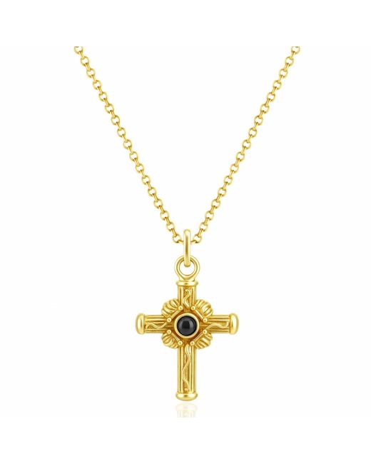 Unaloe Metallic Vermeil Cross Necklace With Natural Onyx – Luxury Religious Jewelry