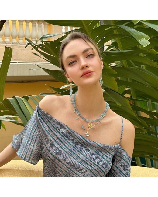Farra Blue Irregular Aquamarine Pendant Necklace