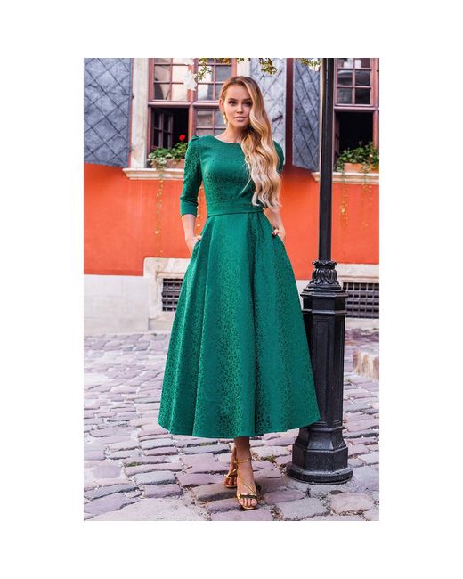MATSOUR'I Green Jacquard Dress Alyzee