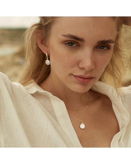 Spero London Metallic Baroque Flat Pearl Pendant & Italian Beaded Sterling Stacking Necklace Set