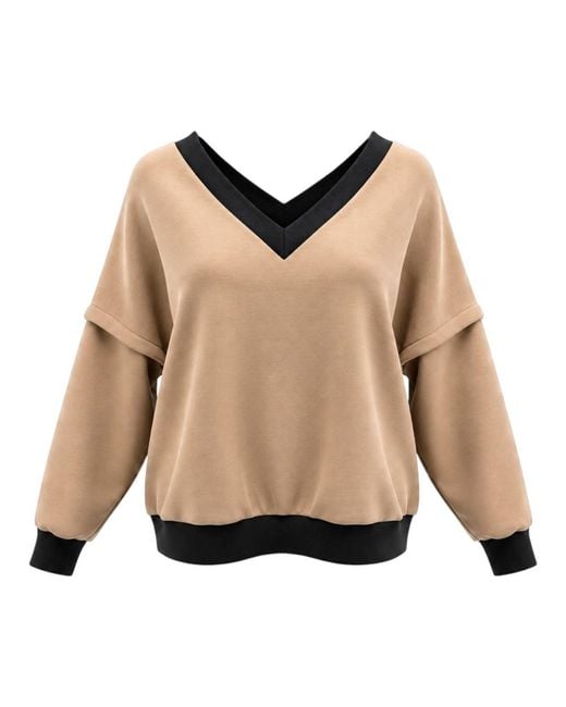 BEIRA Natural Neutrals Victoria V-Neck Sweatshirt – Camel