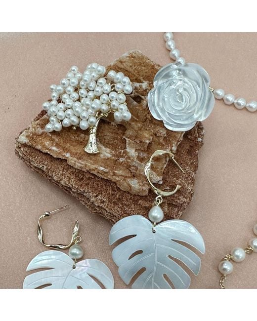 Farra White Camellia Flower Shaped Shell Brooch