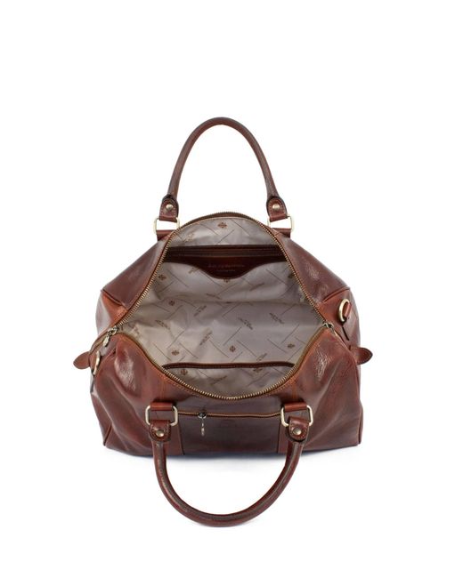 Time Resistance Brown Small Leather Overnight Bag, Duffel Bag