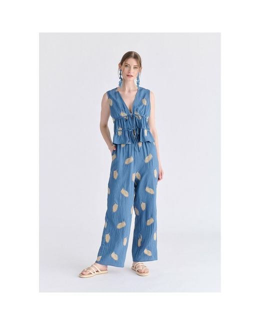 Paisie Blue Leaf Embroidered Tie Front Waistcoat