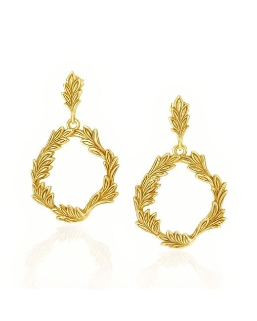 Unaloe Metallic Plated Leaf Hoop Earrings – Botanical Statement Drop Earrings – Handmade Italian Jewelry For