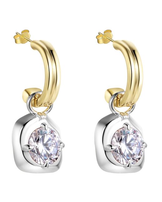 Onewildone White Drip Two-Tone Drop Hoop Earrings With Brilliant Cut Stones