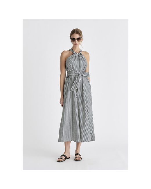 Paisie Gray Striped Halterneck Cotton Jumpsuit