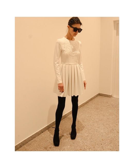 2KStyle White Aurum Pleated Hand-Embroidered Mini Dress