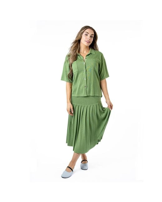 Zenzee Green Silk Cashmere Pleated Skirt