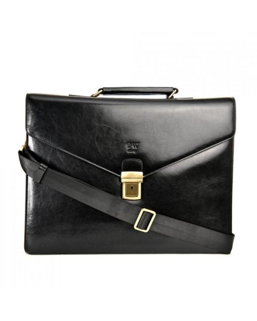 DAVID WEJ Black Smooth Leather Briefcase – for men