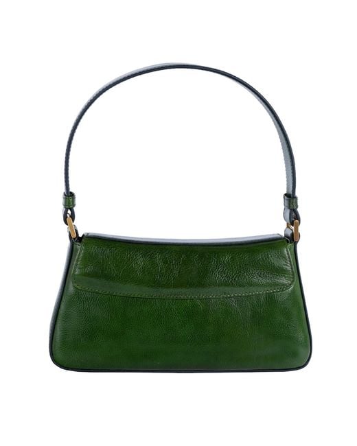 Time Resistance Green Leather Baguette Handbag For
