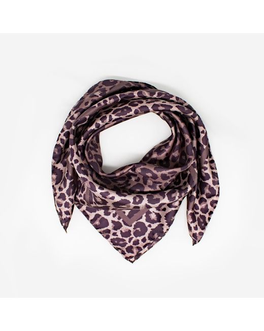 Lamberty Munich Purple Leopard Savannah Italian Mulberry Silk Scarf Taupe