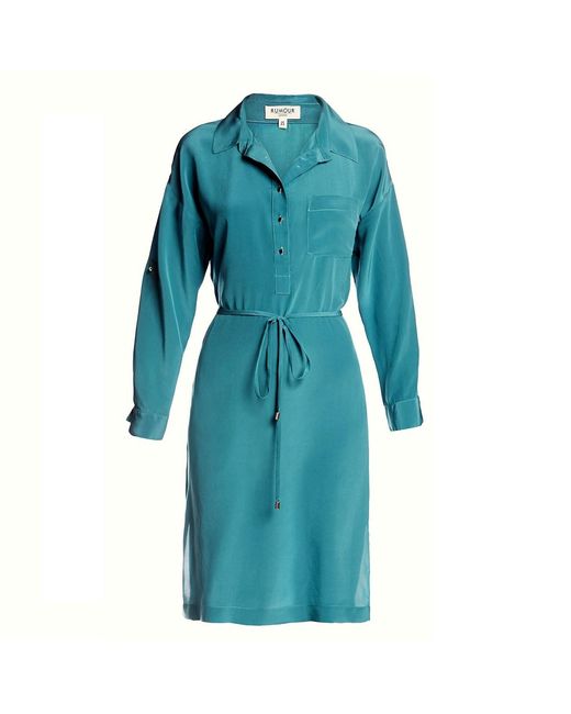 Rumour London Blue Boheme Silk Crepe De Chine Shirt Dress