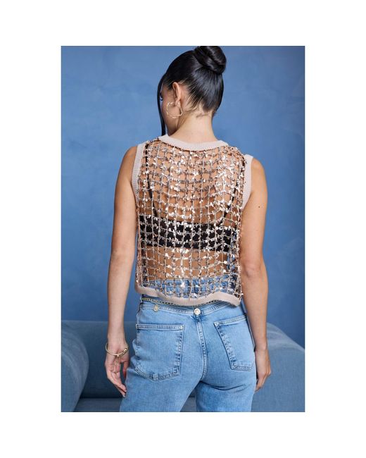 Saachi Natural Deco Sequin Tank Blush Top