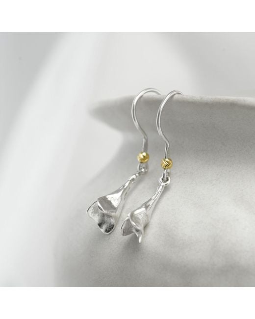 Isla Silver Metallic Contemporary Floral Hook Earrings With Detail