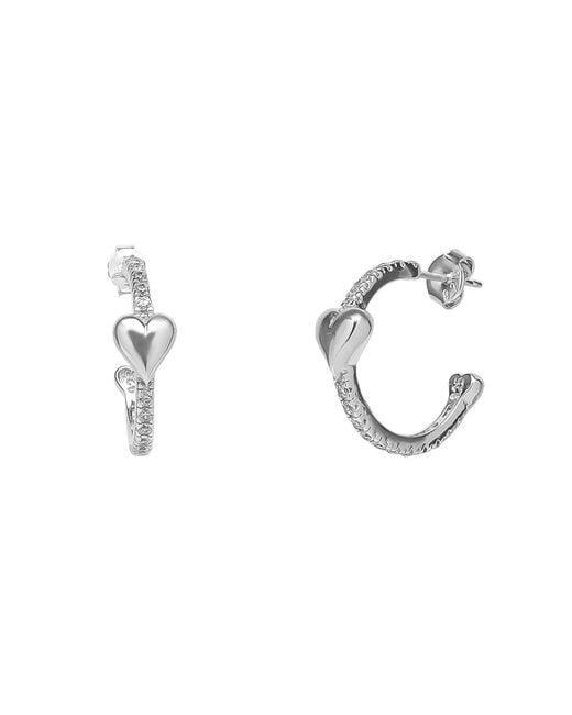 Spero London Metallic Hoop Heart Diamond Style Pave Sterling Earring