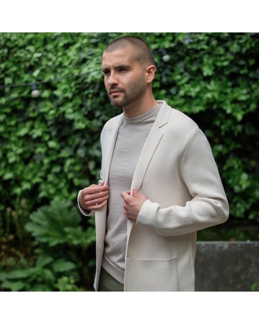 Paul James Knitwear White Neutrals Cotton Deconstructed Knitted Gabriel Blazer for men