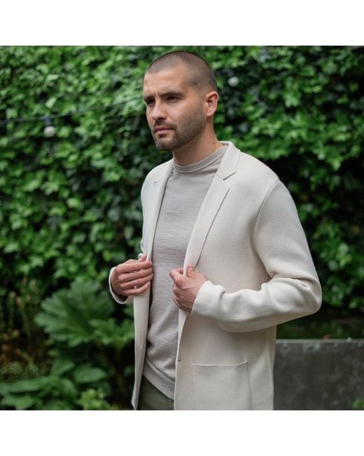 Paul James Knitwear White Neutrals Cotton Deconstructed Knitted Gabriel Blazer for men