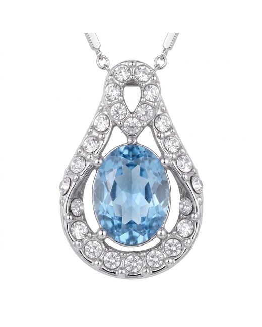 Modenaire Metallic Light Sapphire Teardrop Crystal Pendant Necklace