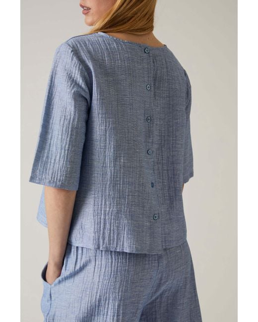 James Lakeland Blue Back Button Top