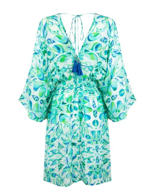 Sophia Alexia Blue Floral Mermaid Mini Capri Kimono Dress
