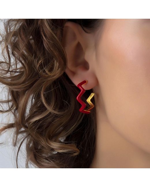 Milou Jewelry Red Zig Zag Hoop Earrings
