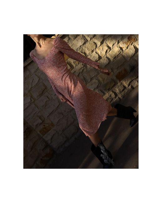 2KStyle Pink Cecilia Floral A-Line Viscose Midi Dress