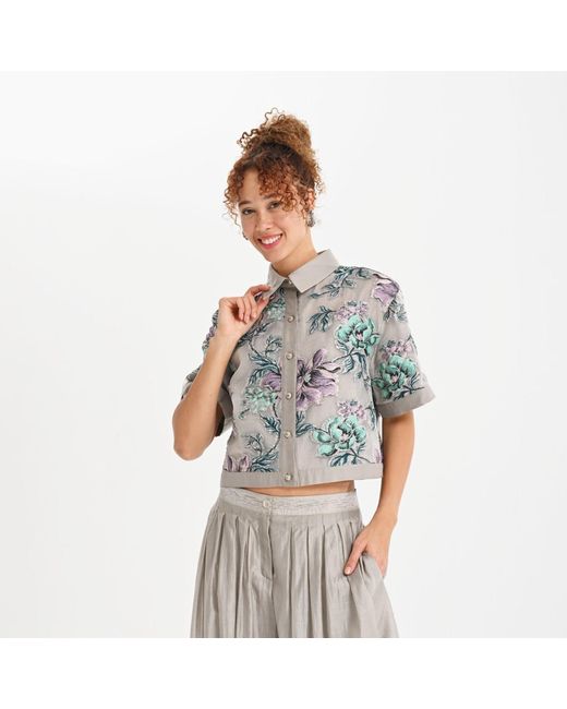 Lalipop Design Gray Cropped Jacquard Organza Jacket