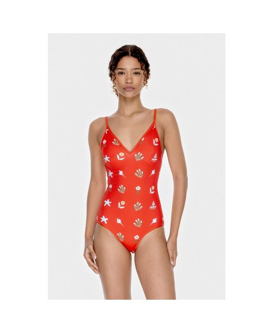 Jessie Zhao New York Red Coral Reversible V-Neck One-Piece Swimsuit