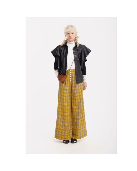 Julia Allert Yellow Button Front Palazzo Trousers