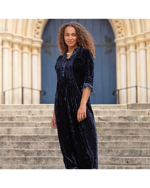 At Last Blue Silk Velvet Annabel Maxi Dress