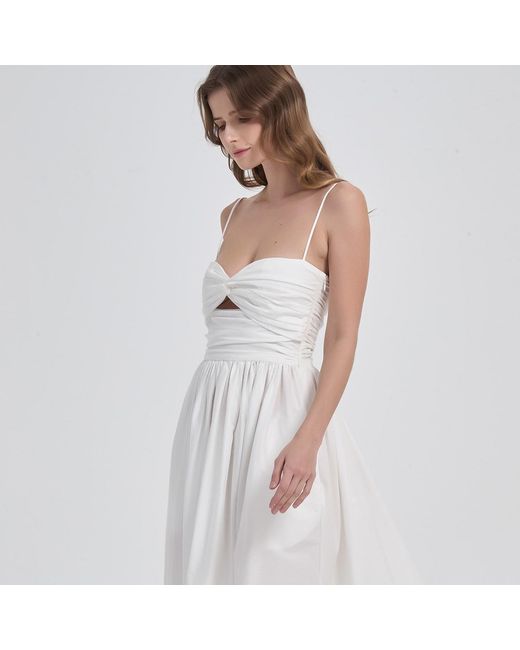 NUAJE NUAJE White Reverie Twist Front Ruched Cotton Midi Dress