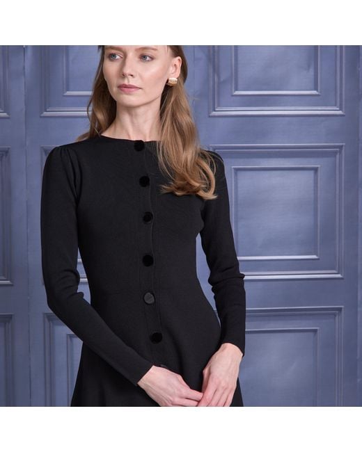 Roch Perel Black Velvet Buttoned Knitted Dress