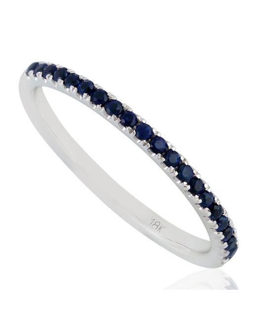Artisan Natural Blue Sapphire 18k White Gold Band Ring Gemstone Jewelry