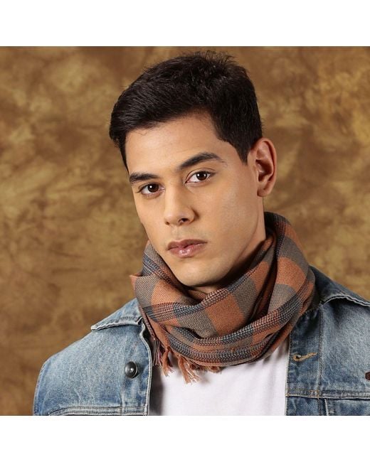 Heritagemoda Gray Neutrals Tan Handwoven Tartan Plaid Scarf for men