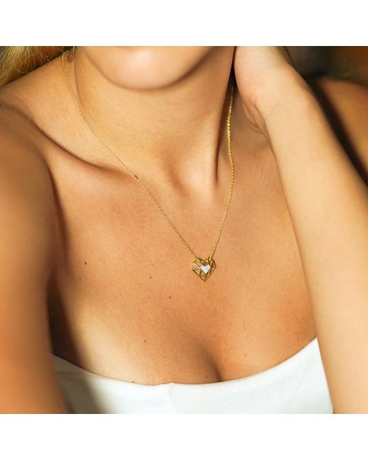 Spero London Metallic Geometric Heart Necklace Sterling