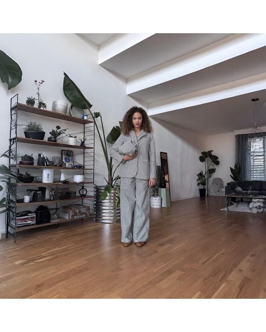 London Atelier Byproduct Gray Striped Wide Leg Trousers