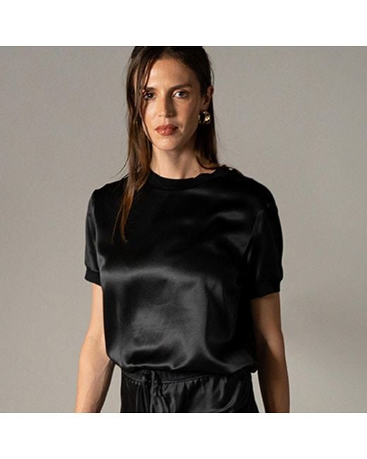 The Summer Edit Black Cloe Silk T-Shirt