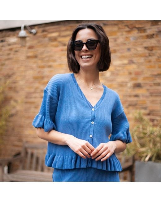 Cara & The Sky Blue Marlow Ruffle Co-Ord Short Sleeve Cardigan