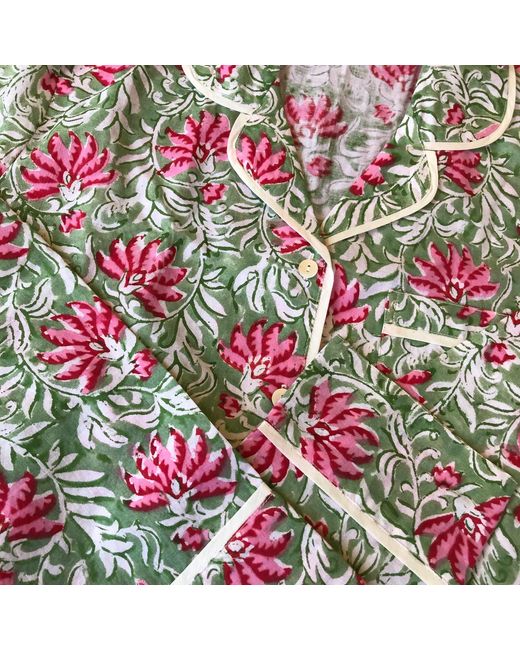 Lime Tree Design Blue And Floral Cotton Block Printed Pyjamas