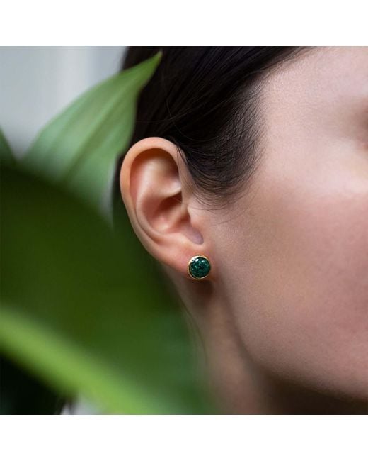 Kate Koel Green Malachite Stud Earrings — Round Stone Studs