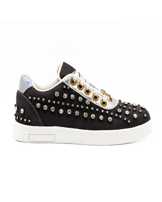 Rettrose Black Charlie Luxury Slate Suede Handmade Embellished Tennis Shoe