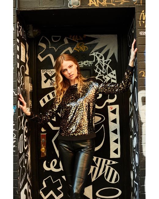 Any Old Iron Black Golden Leopard Reversible Sequin Sweatshirt