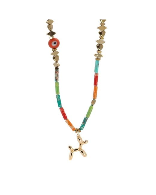 Ebru Jewelry Metallic Playful Spirit Balloon Dog Necklace With Jasper & Evil Eye