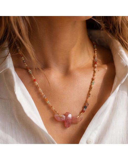 Ormiro Pink Wildwing Strawberry Quartz Eagle Necklace