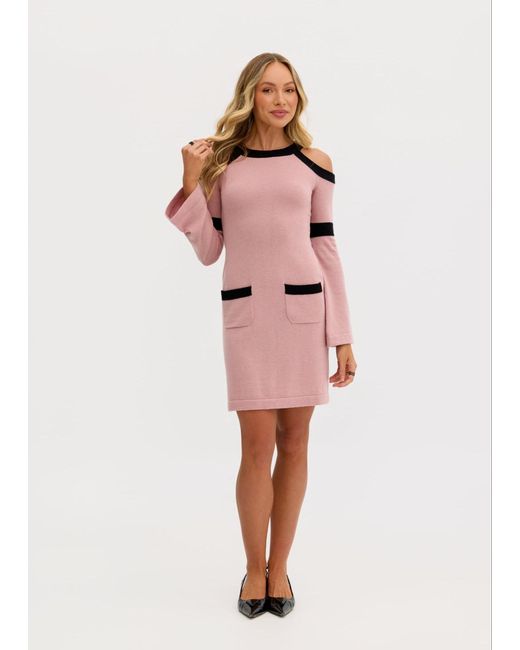Why Mary Pink Serena Wool Knit Long Sleeve Cold Shoulder Dress